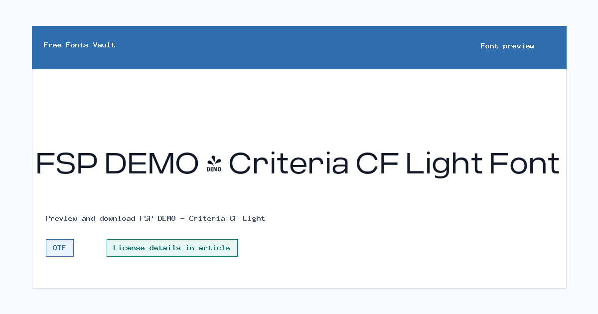 FSP DEMO - Criteria CF Light font preview showing the family name