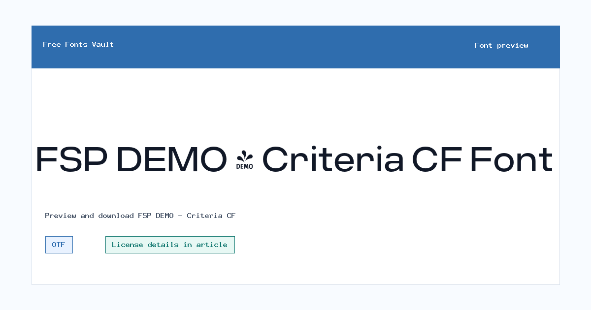 FSP DEMO - Criteria CF font preview showing the family name
