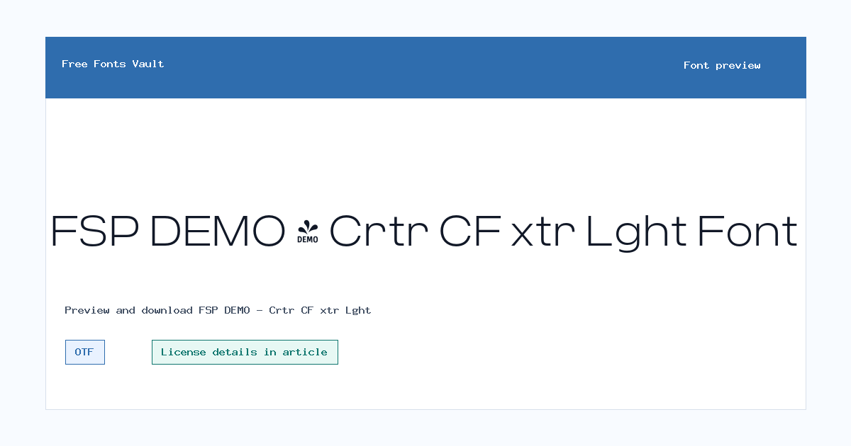 FSP DEMO - Crtr CF xtr Lght font preview showing the family name