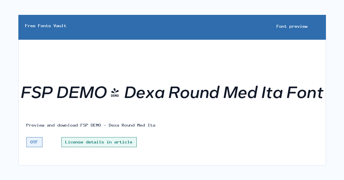 FSP DEMO - Dexa Round Med Ita font preview showing the family name