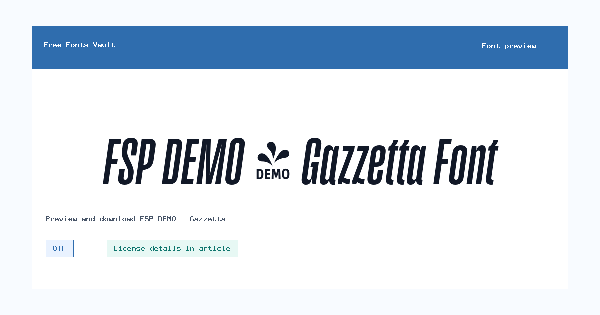 FSP DEMO - Gazzetta font preview showing the family name