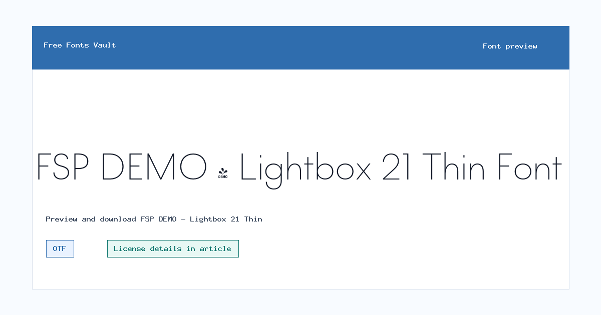 FSP DEMO - Lightbox 21 Thin font preview showing the family name