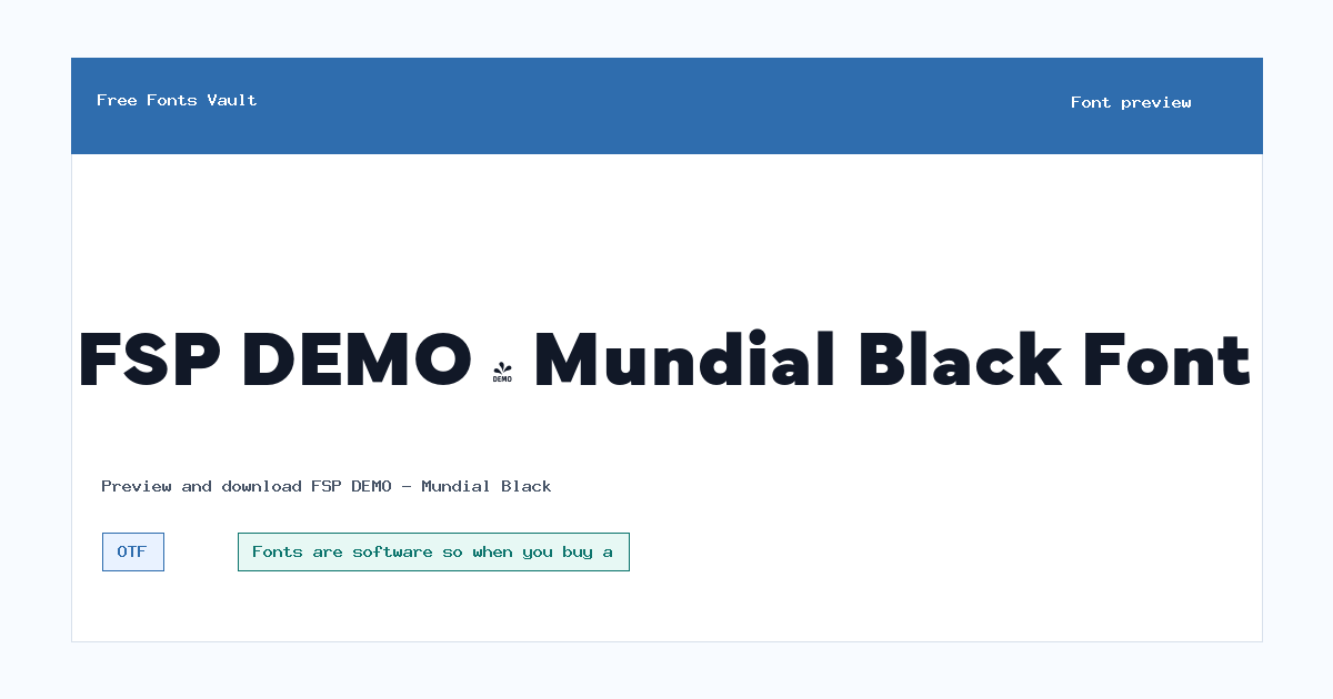 FSP DEMO - Mundial Black font preview showing the family name