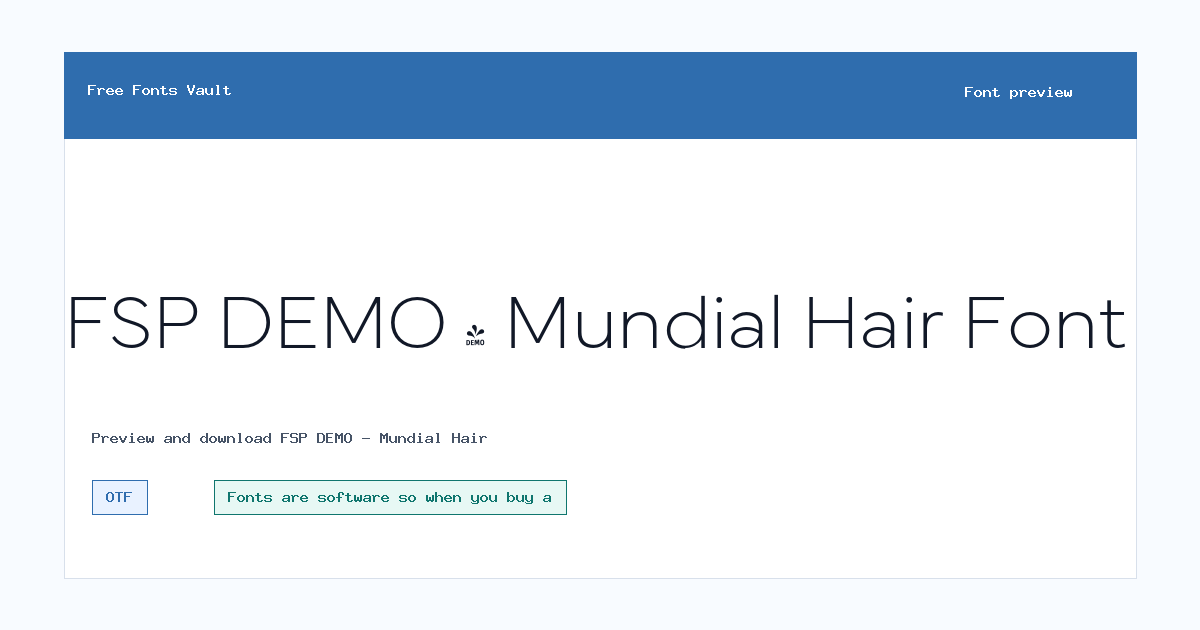 FSP DEMO - Mundial Hair font preview showing the family name