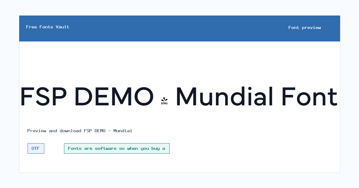 FSP DEMO - Mundial font preview showing the family name