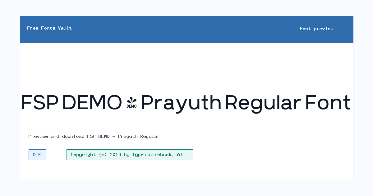 FSP DEMO - Prayuth Regular font preview showing the family name