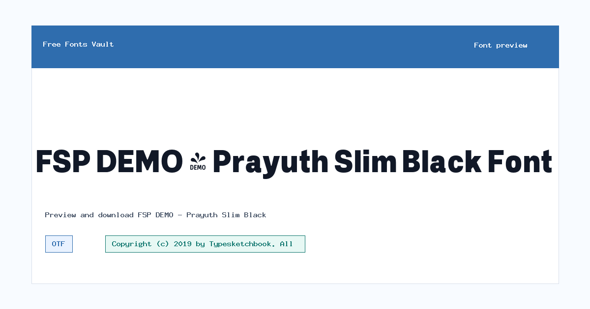 FSP DEMO - Prayuth Slim Black font preview showing the family name