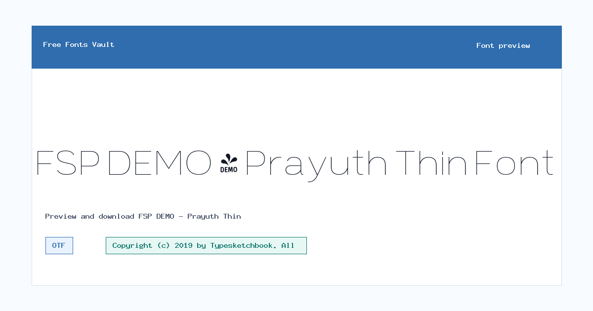 FSP DEMO - Prayuth Thin font preview showing the family name
