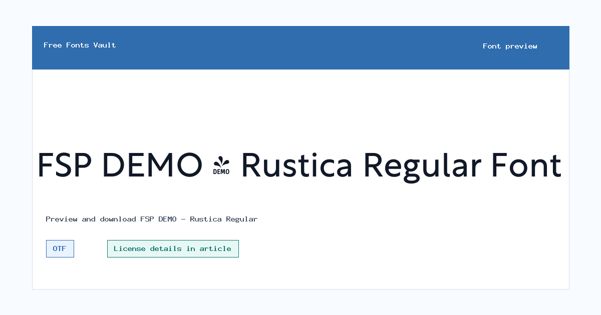 FSP DEMO - Rustica Regular font preview showing the family name