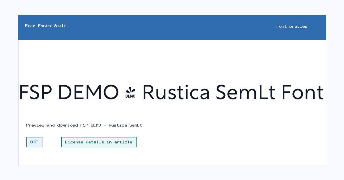FSP DEMO - Rustica SemLt font preview showing the family name