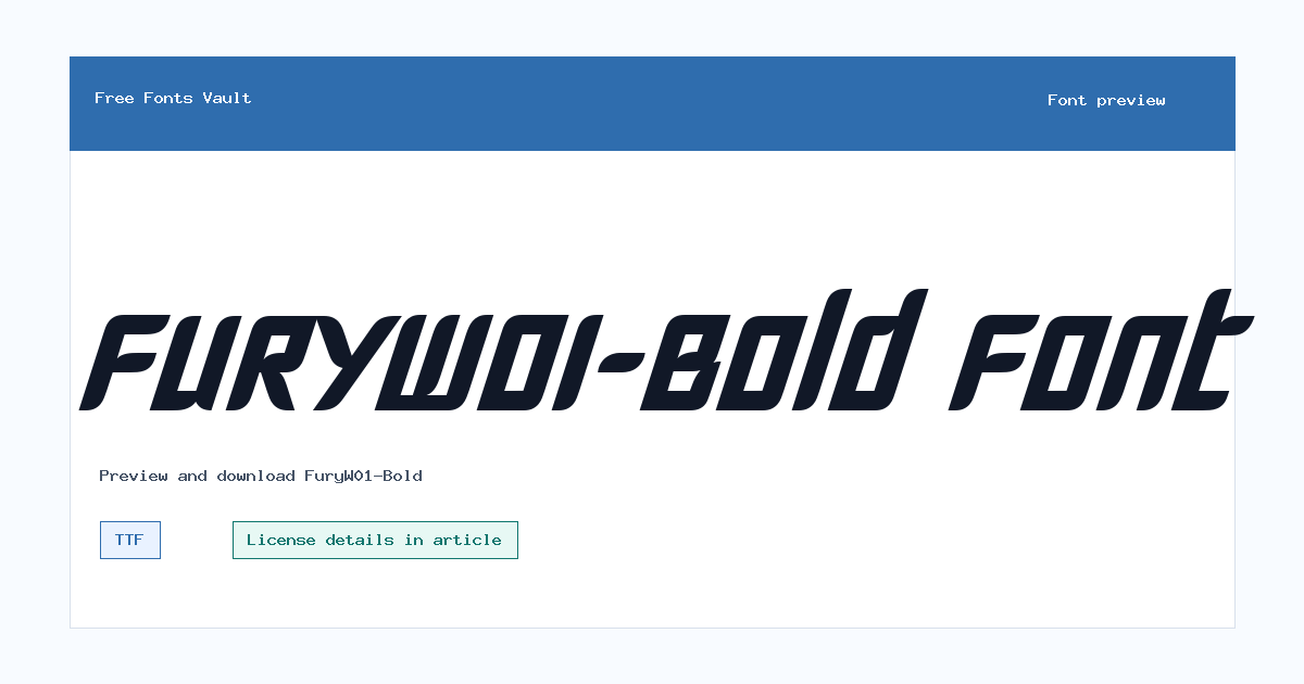 FuryW01-Bold font preview showing the family name