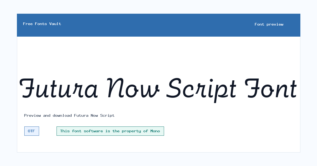 Futura Now Script font preview showing the family name