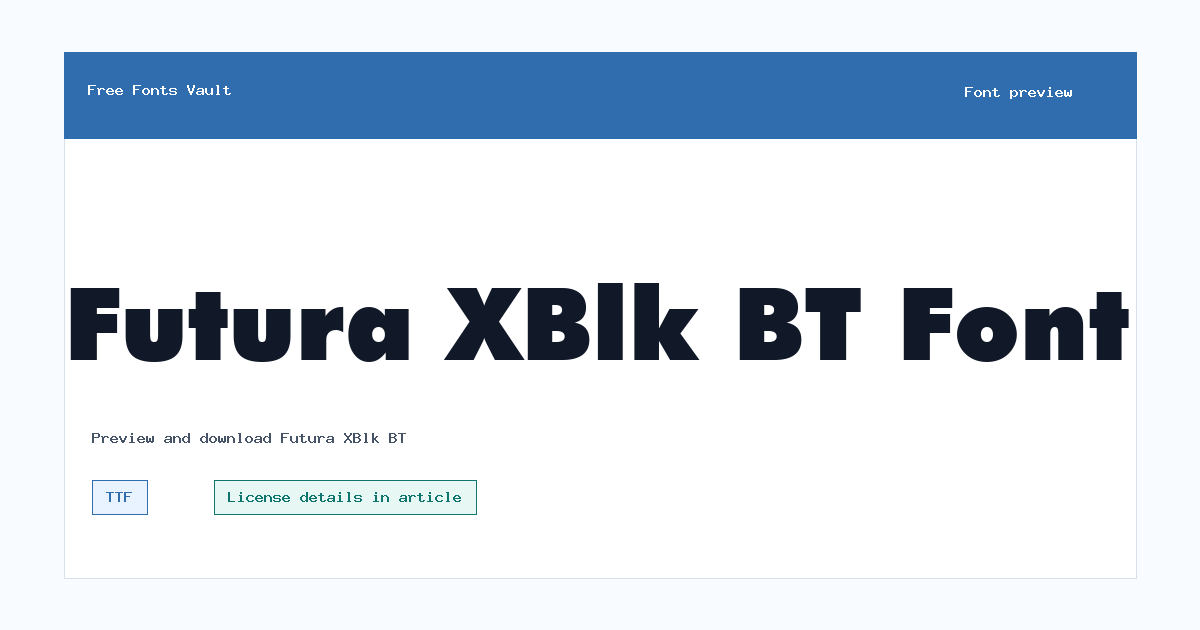 Futura XBlk BT font preview showing the family name
