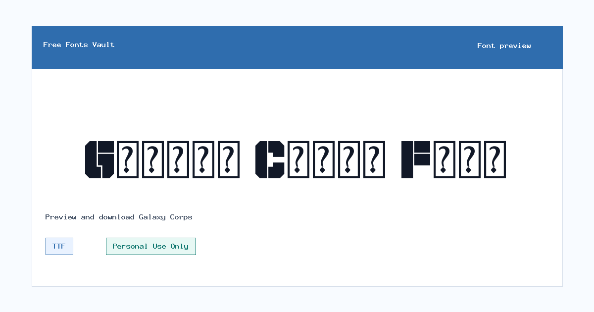 Galaxy Corps font preview showing the family name