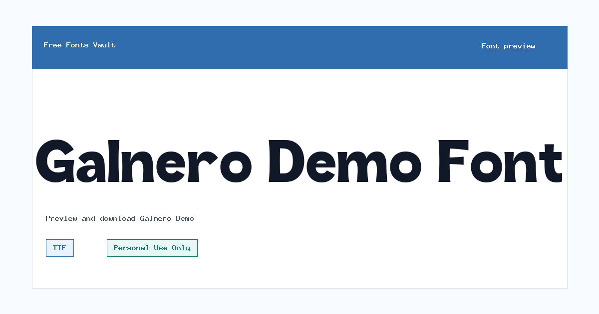 Galnero Demo font preview showing the family name