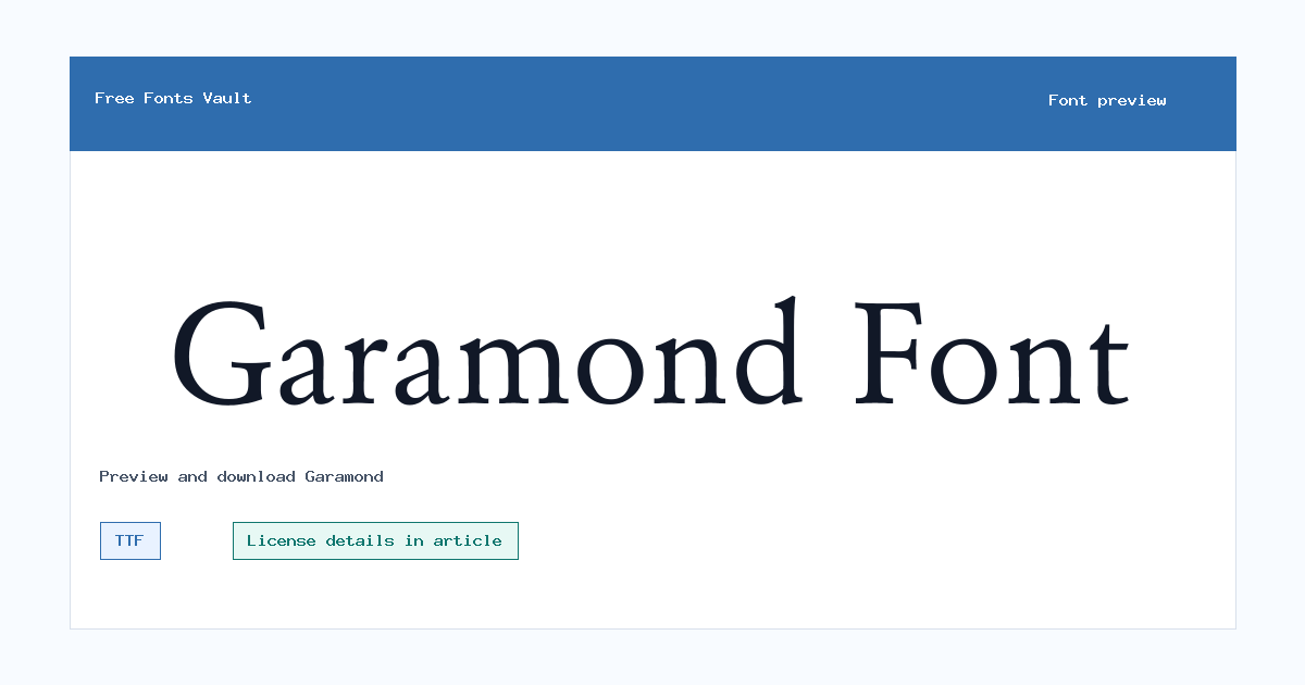 Garamond font preview showing the family name