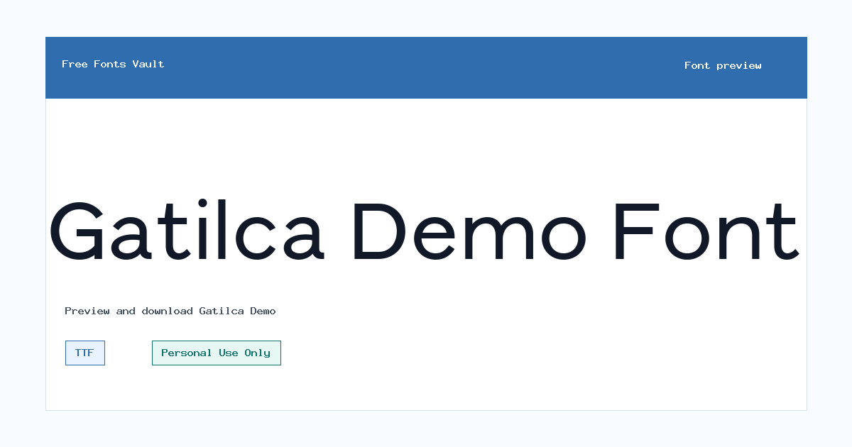 Gatilca Demo font preview showing the family name
