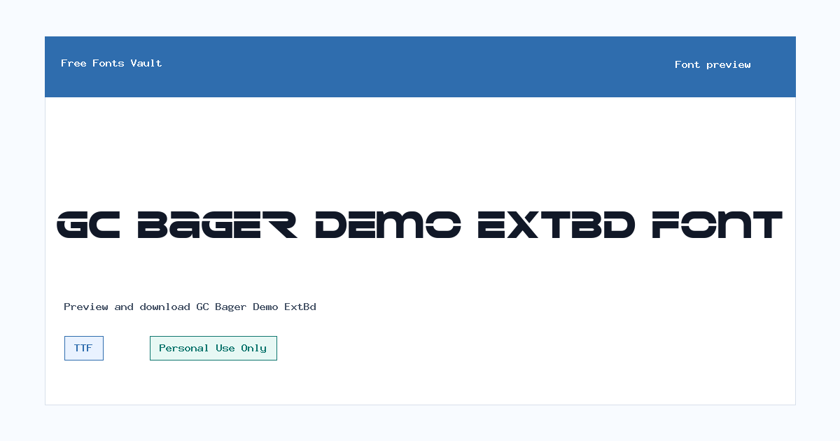 GC Bager Demo ExtBd font preview showing the family name