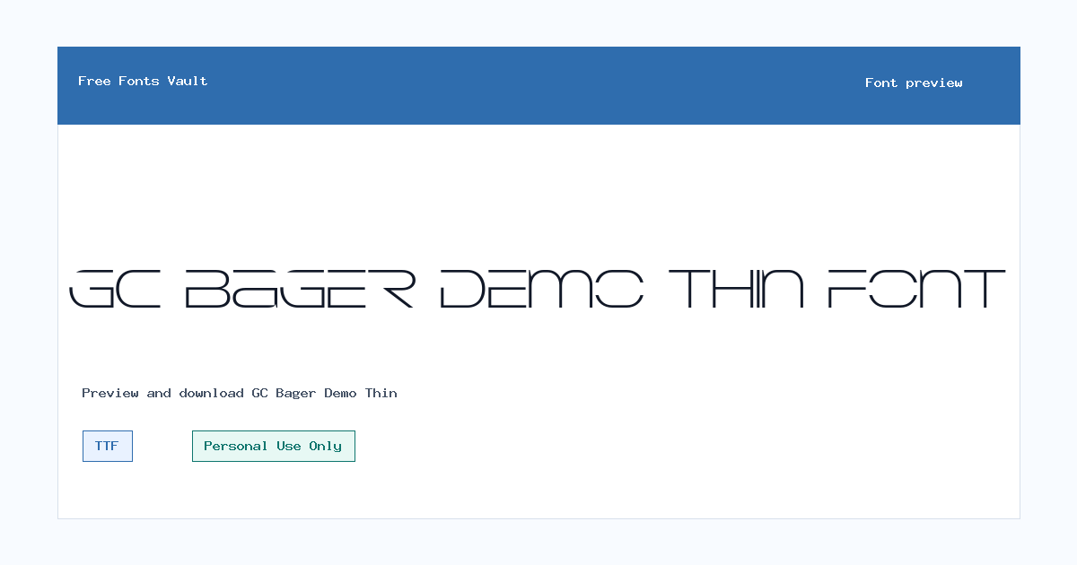GC Bager Demo Thin font preview showing the family name