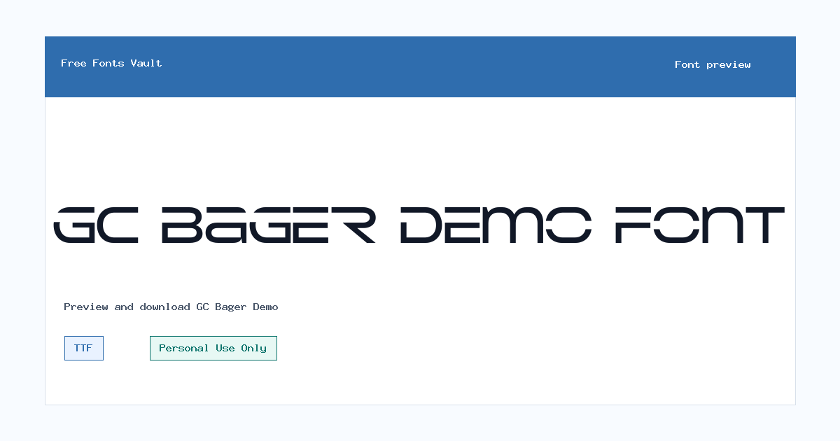 GC Bager Demo font preview showing the family name