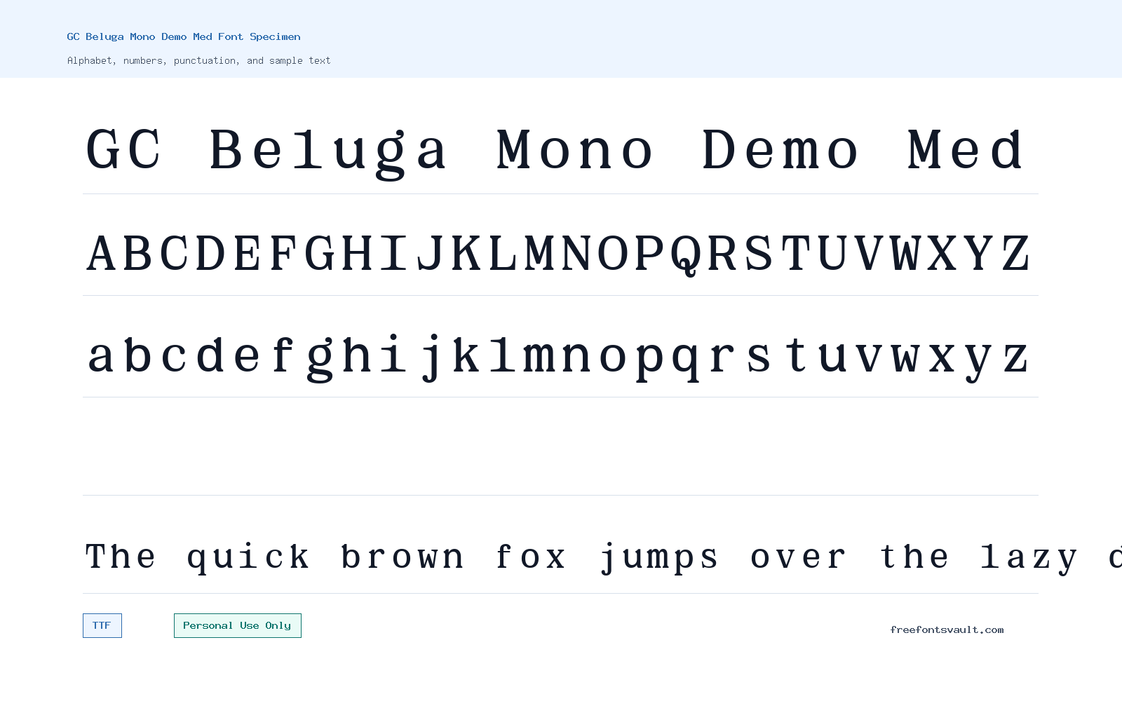 GC Beluga Mono Demo Med font specimen showing alphabet, numbers, and sample text