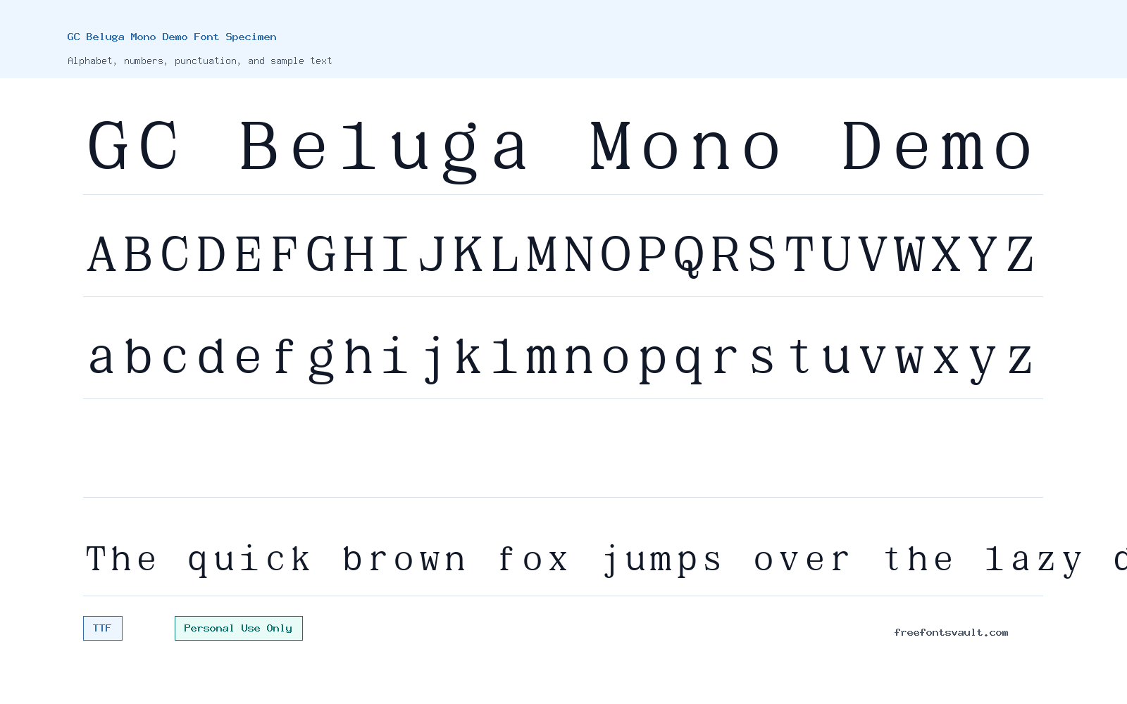 GC Beluga Mono Demo font specimen showing alphabet, numbers, and sample text