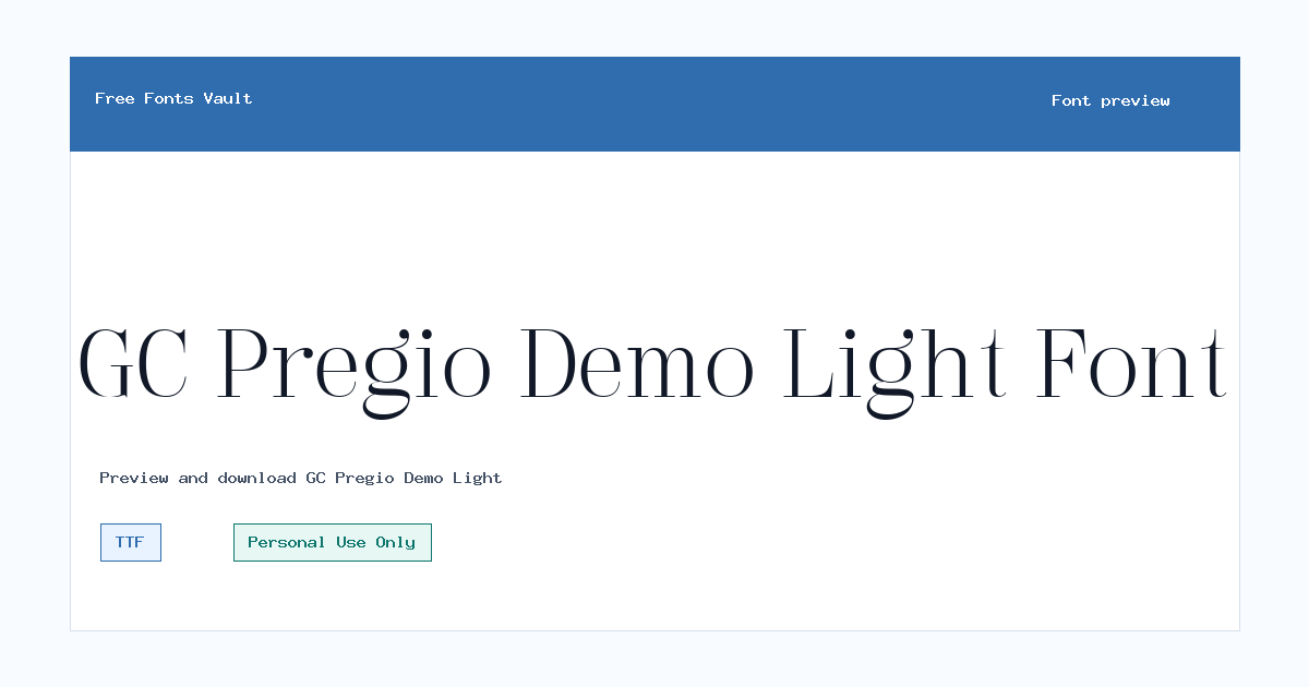 GC Pregio Demo Light font preview showing the family name