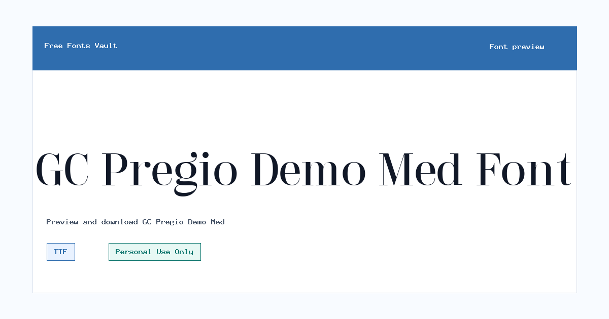 GC Pregio Demo Med font preview showing the family name