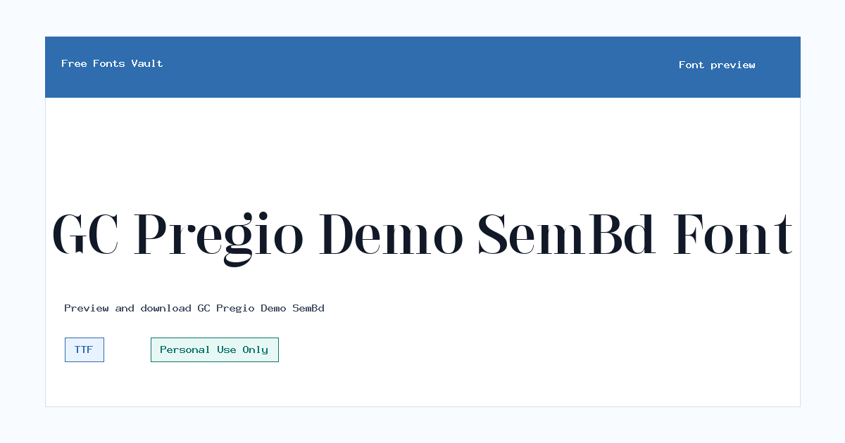 GC Pregio Demo SemBd font preview showing the family name