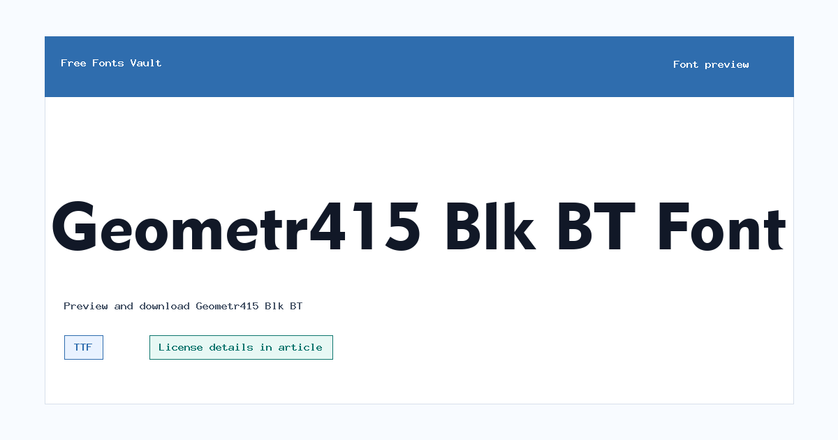 Geometr415 Blk BT font preview showing the family name