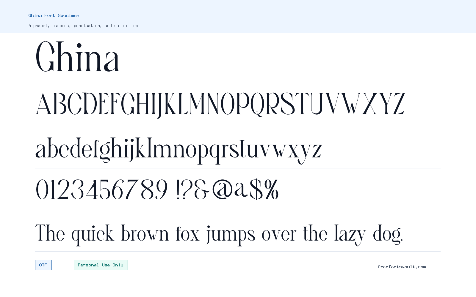Ghina font specimen showing alphabet, numbers, and sample text