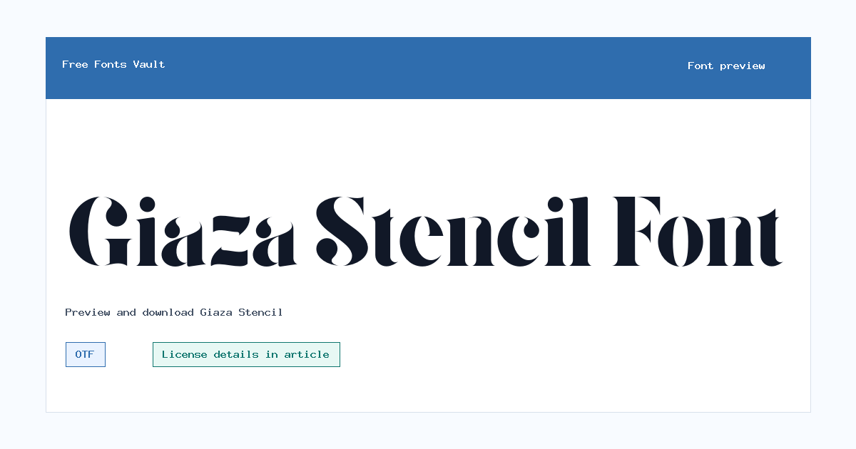 Giaza Stencil font preview showing the family name