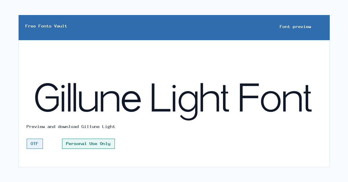 Gillune Light font preview showing the family name