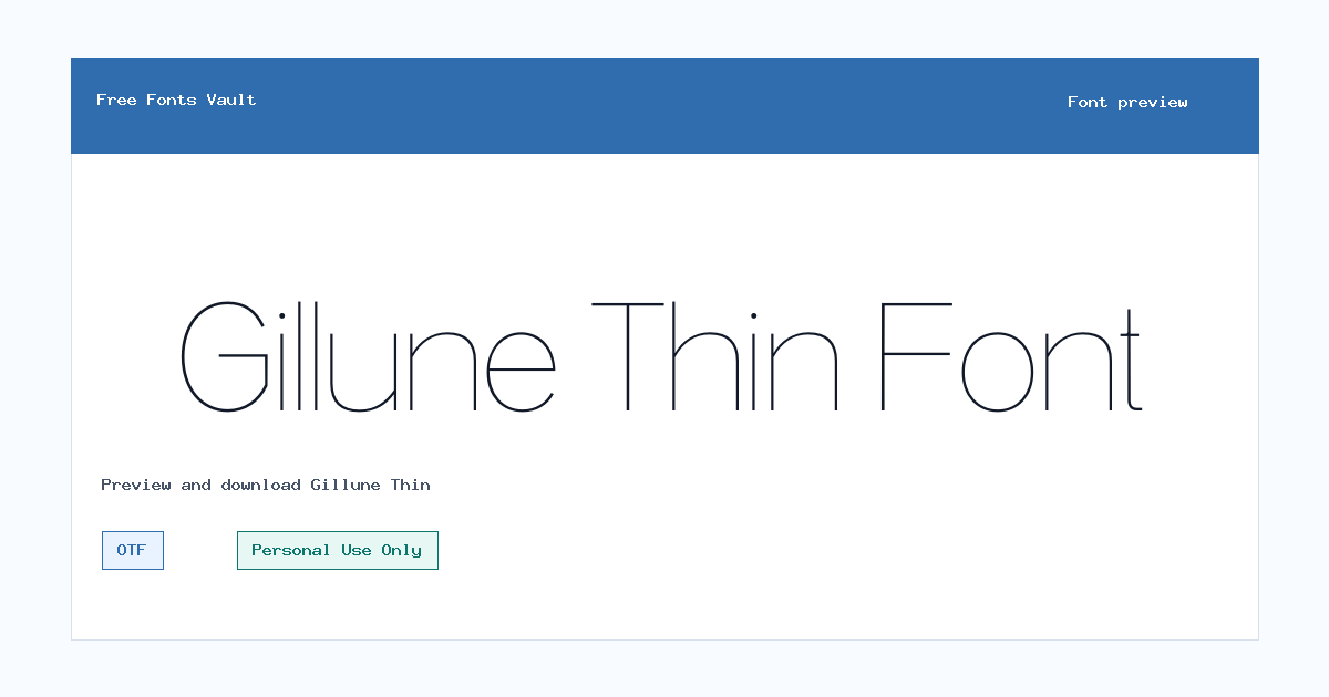 Gillune Thin font preview showing the family name
