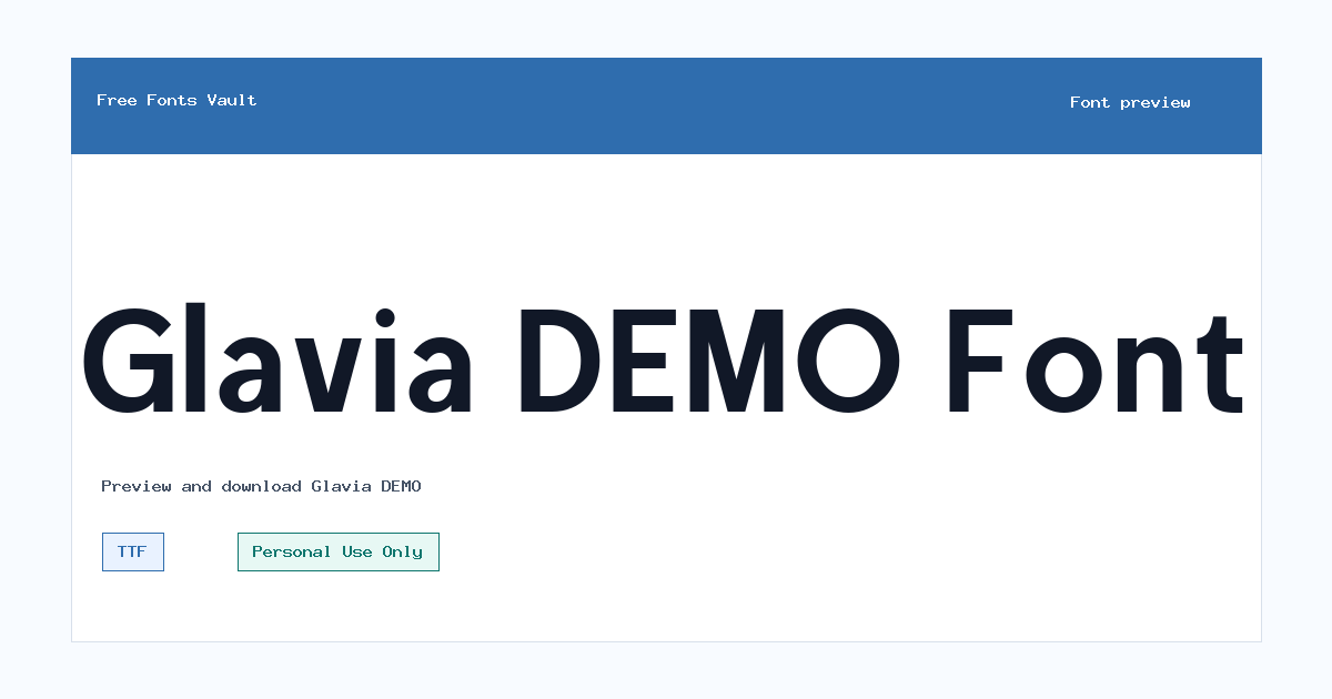 Glavia DEMO font preview showing the family name