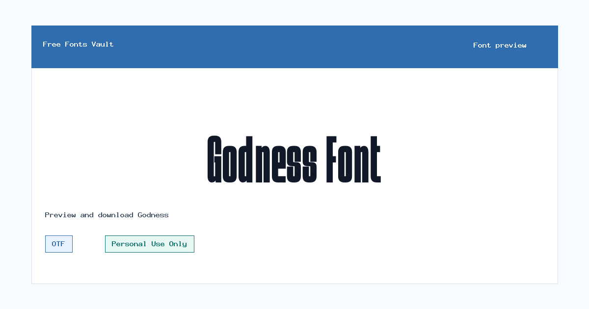 Godness font preview showing the family name