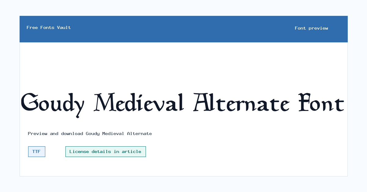 Goudy Medieval Alternate font preview showing the family name