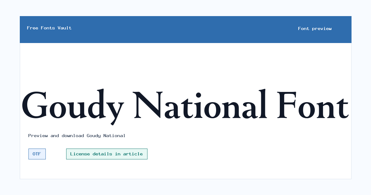 Goudy National font preview showing the family name