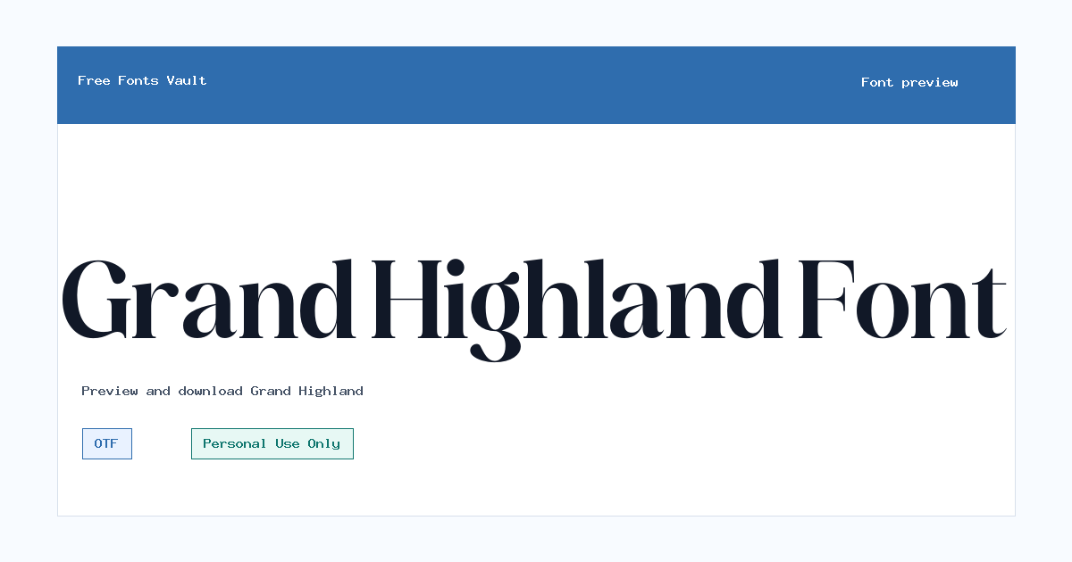Grand Highland font preview showing the family name