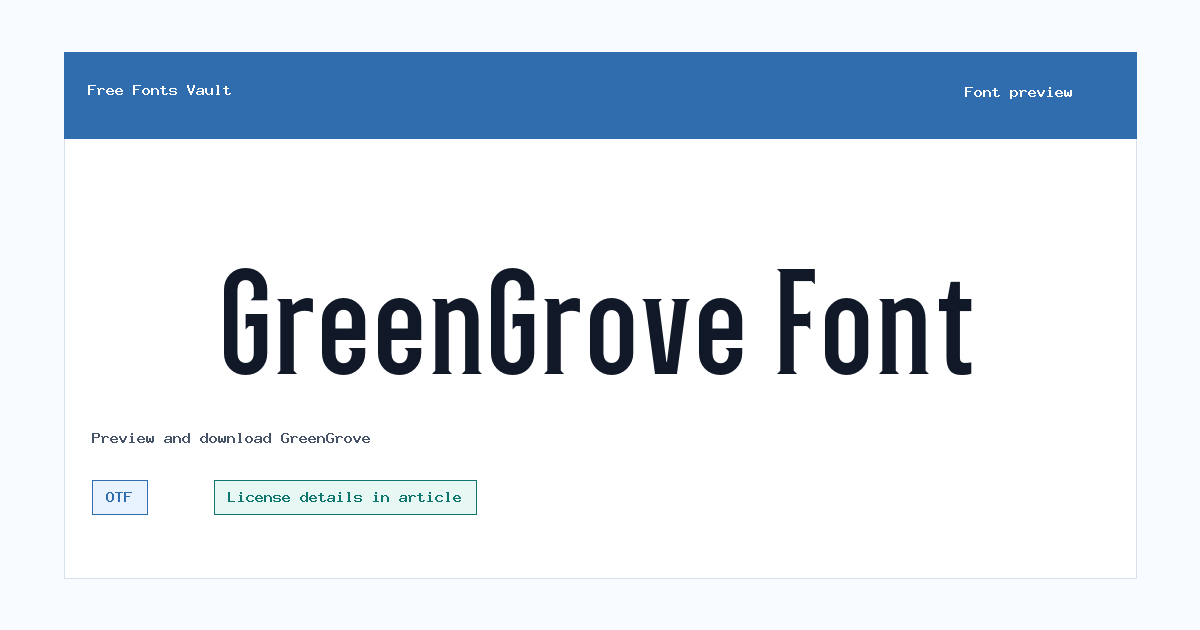 GreenGrove font preview showing the family name