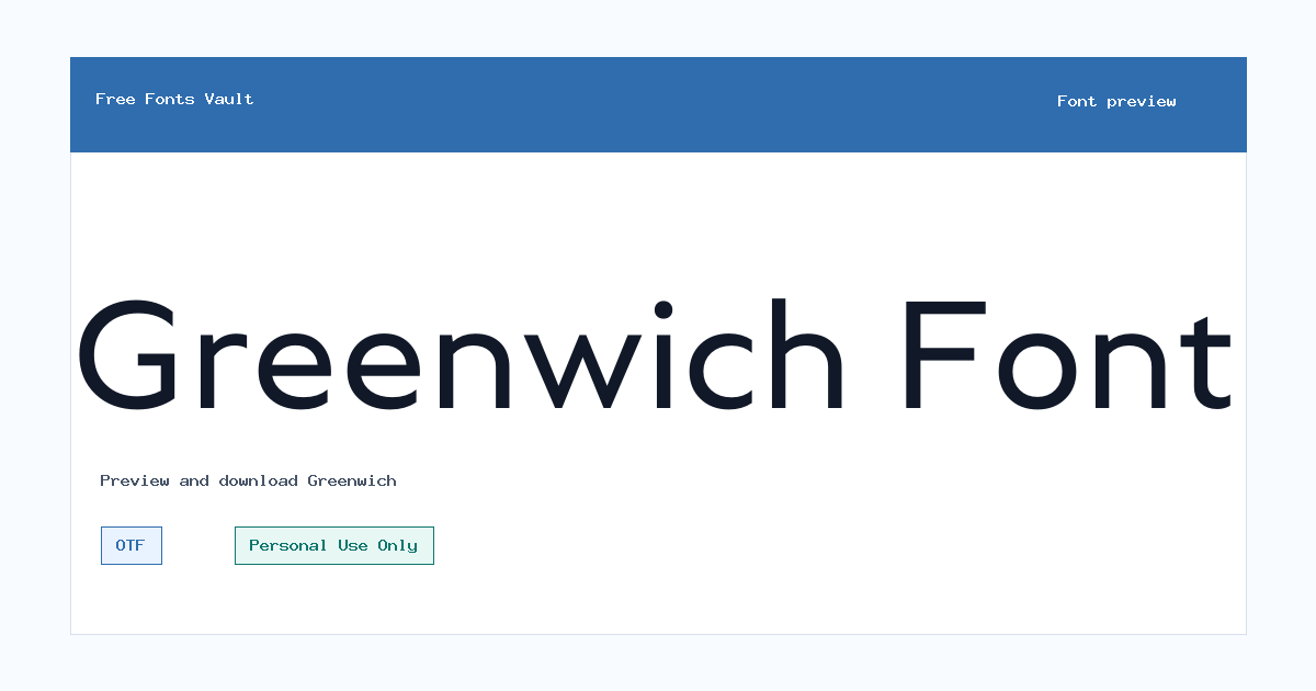 Greenwich font preview showing the family name