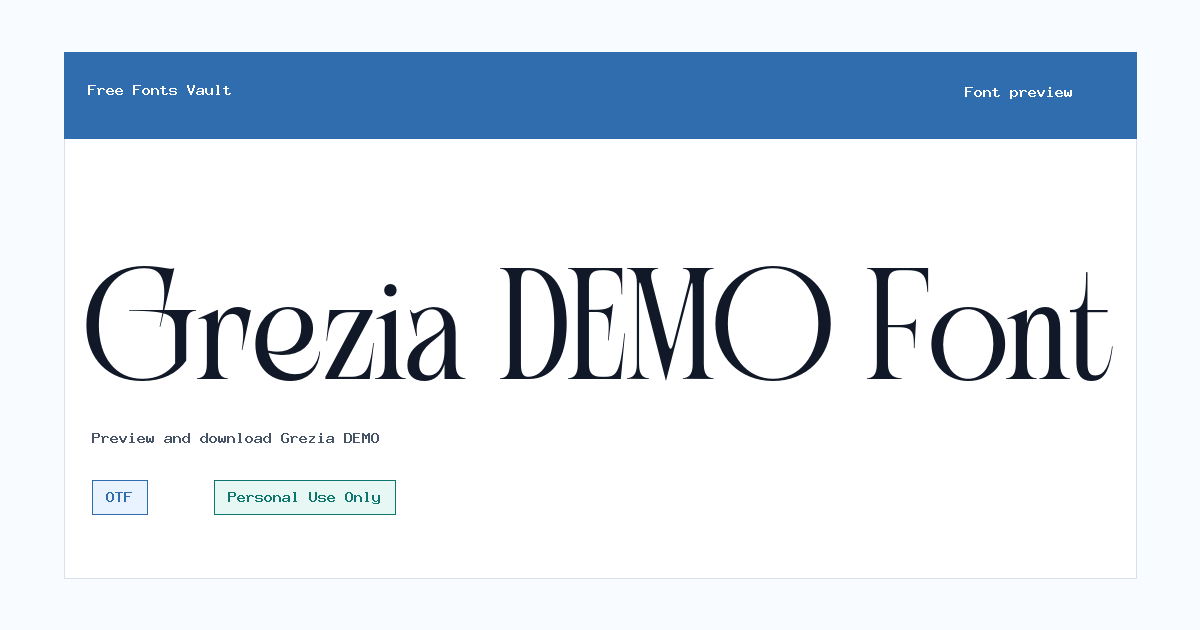 Grezia DEMO font preview showing the family name