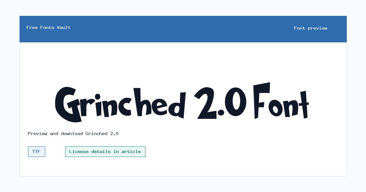 Grinched 2.0 font preview showing the family name