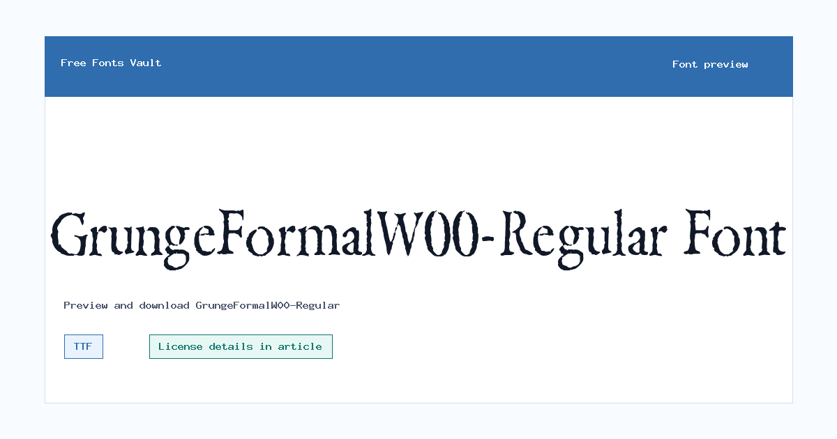 GrungeFormalW00-Regular font preview showing the family name