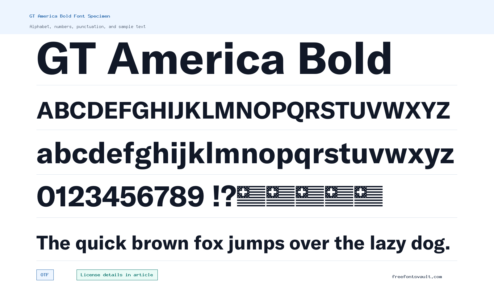 GT America Bold font specimen showing alphabet, numbers, and sample text
