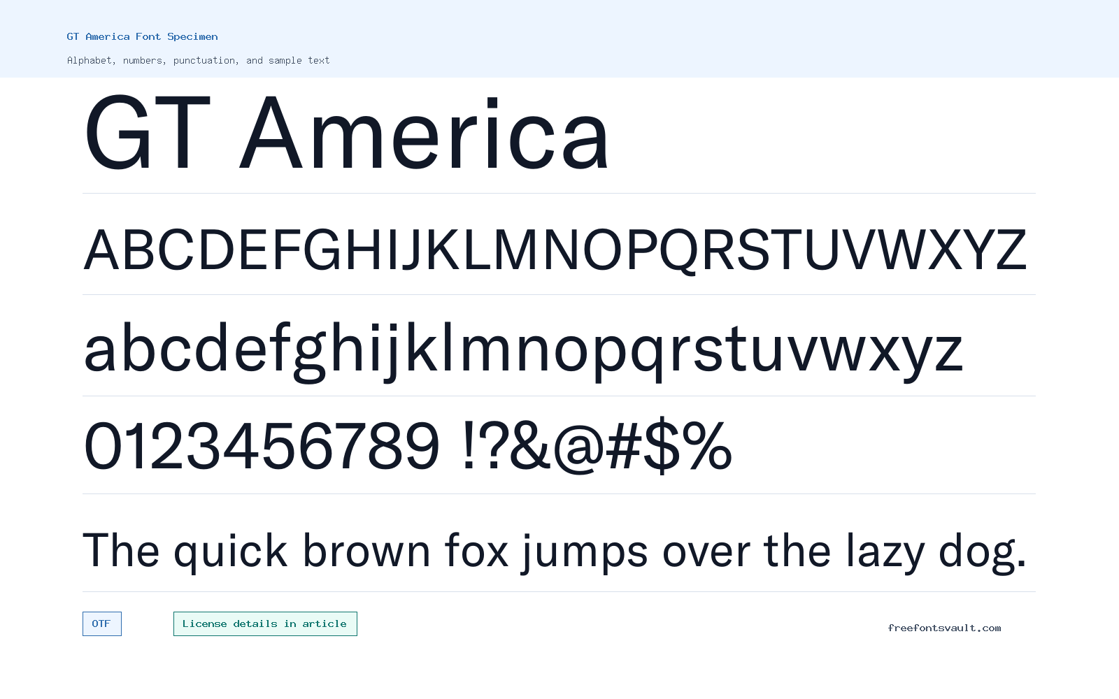 GT America font specimen showing alphabet, numbers, and sample text