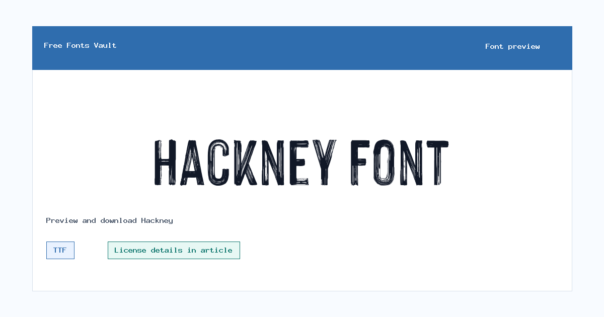 Hackney font preview showing the family name