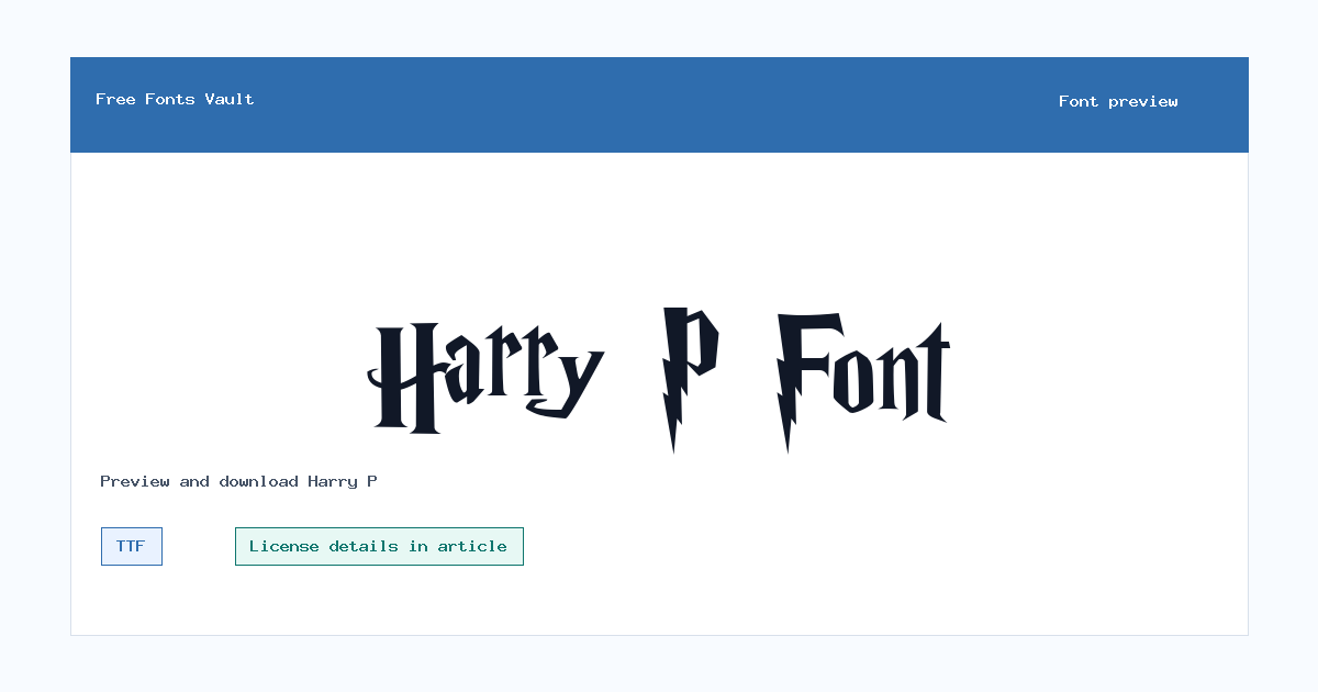 Harry P font preview showing the family name