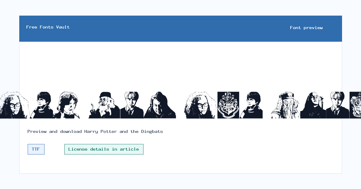 Harry Potter and the Dingbats font preview showing the family name