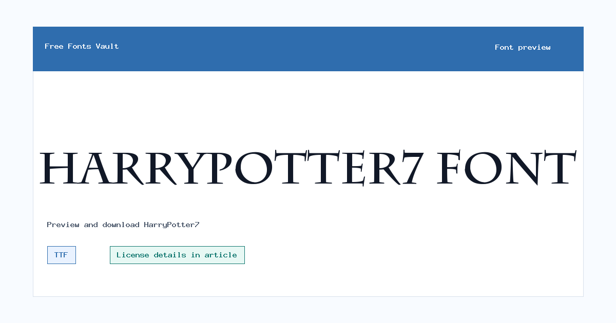 HarryPotter7 font preview showing the family name
